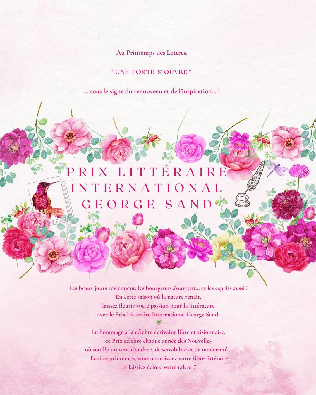 PRIX LITTERAIRE INTERNATIONAL GEORGE SAND: Printemps des Lettres 2025